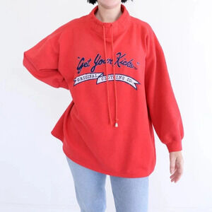 Vintage Route 66 Clothing Co Embroidered Get Your Kicks  Red Mockneck Sweater M